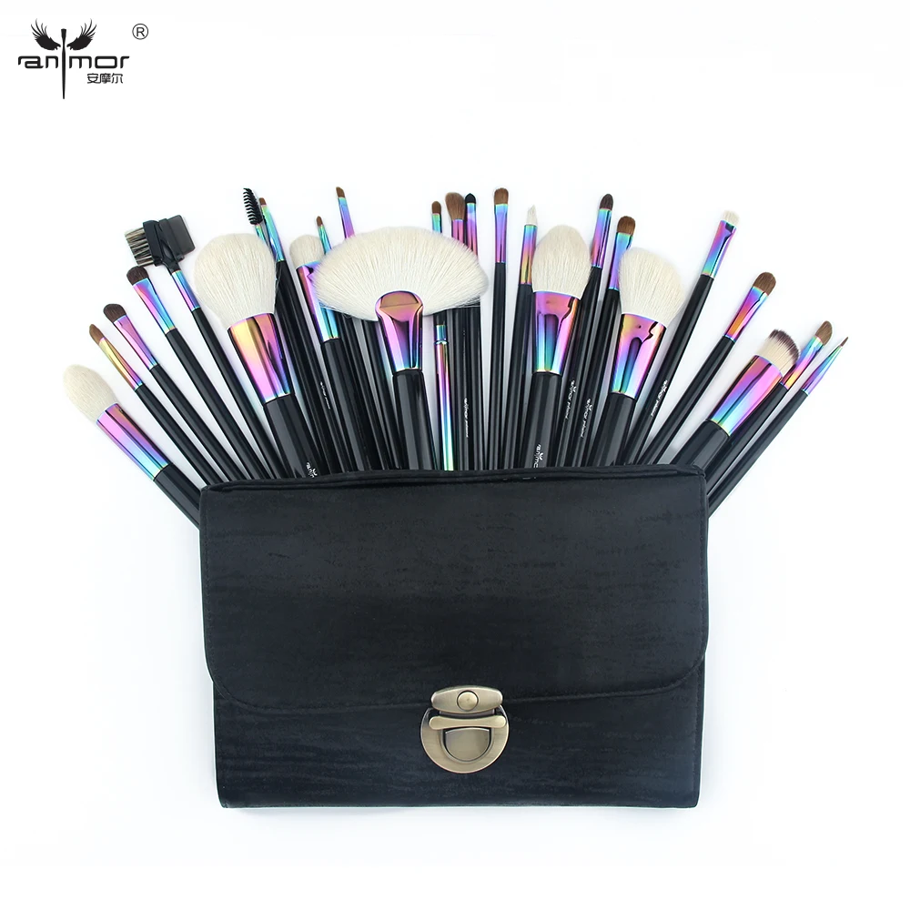 Anmor Large Makeup Brushes Set Professional Natural Hair Foundation Brush Powder Brush Eyeshadow Make Up Tools with Cosmetic Bag