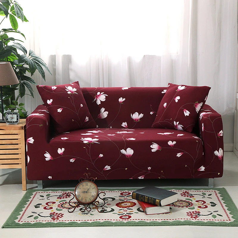 Red Color Sofa Covers for Living Room Floral Elastic Couch Cover Fundas Sofas De Dos Y Tres Plazas Slipcover 1/2/3/4 Seater