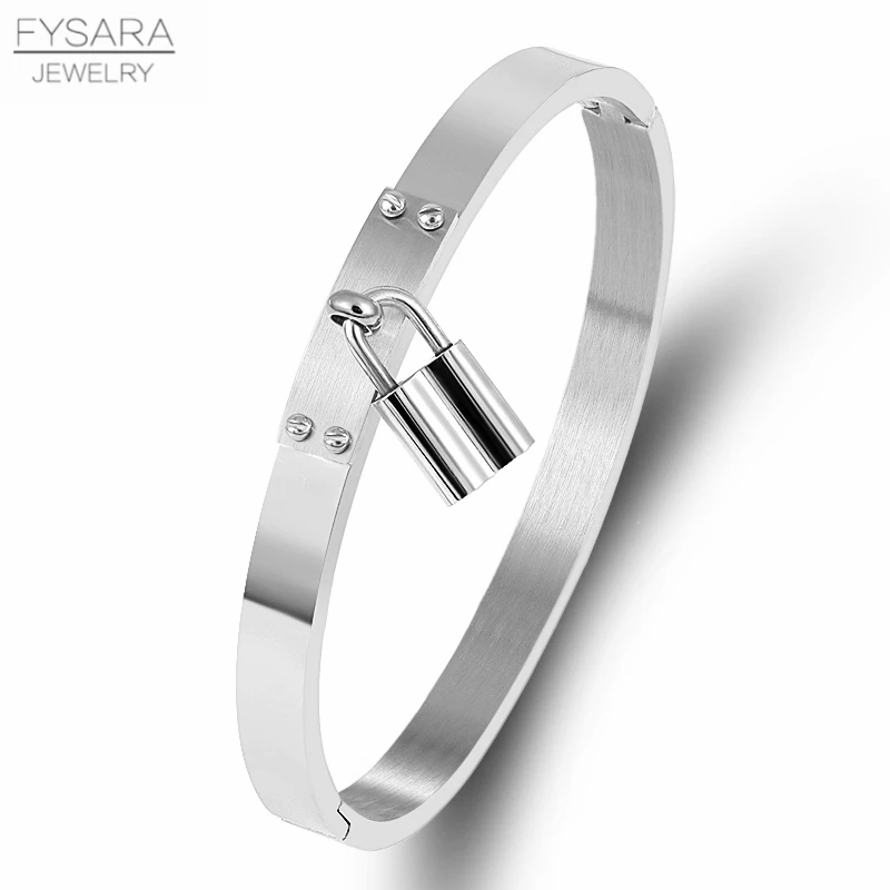 FYSARA Fashion Lock Charm Bracelets Stainless Steel Black Gold Color Metal Buckle Bangles Female Party Simple Jewery