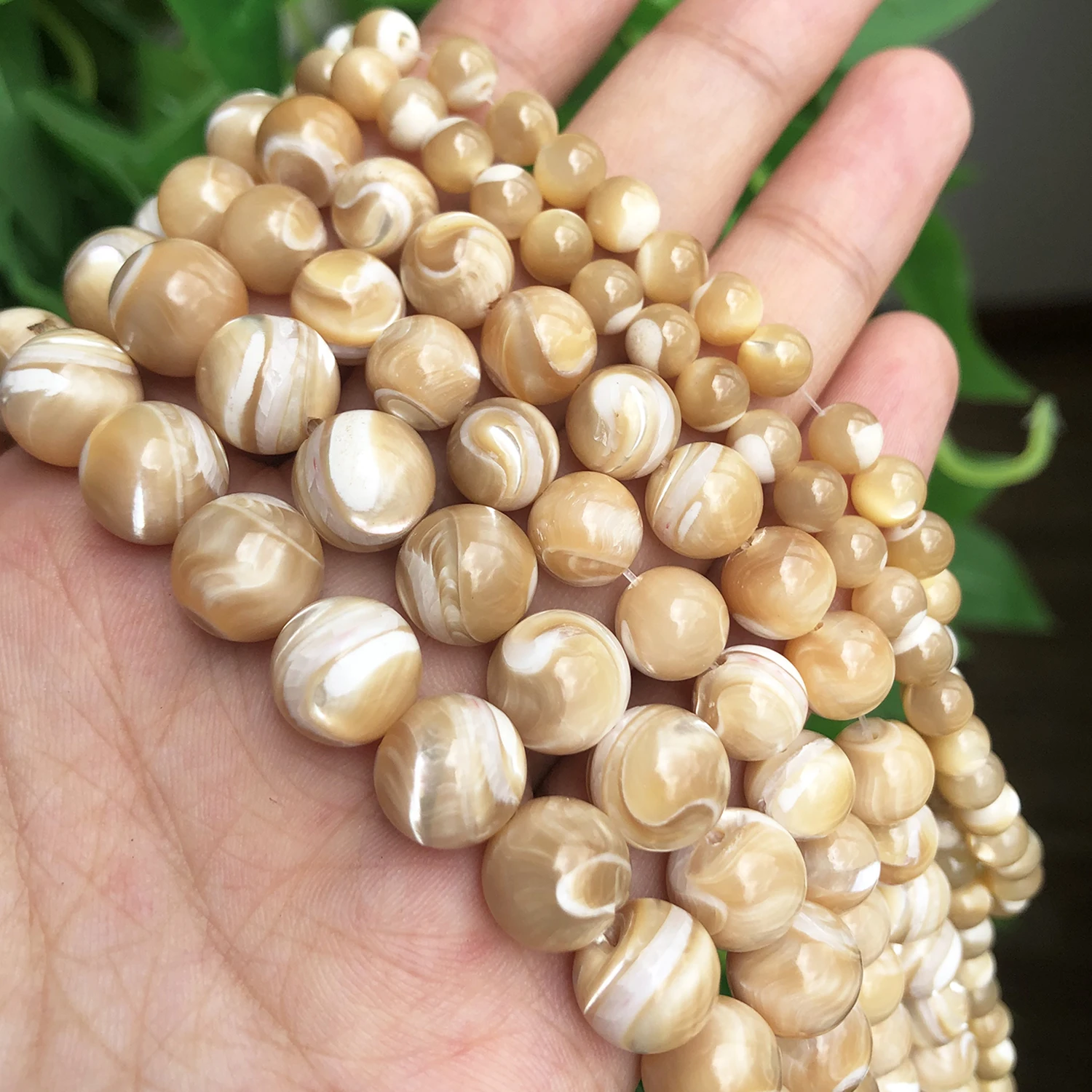 4-12mm Natural Trochus Shell Stone Beads Beige Smooth Round Loose Spacer Beads for Women Charms Jewelry Making Bracelets DIY 15\'