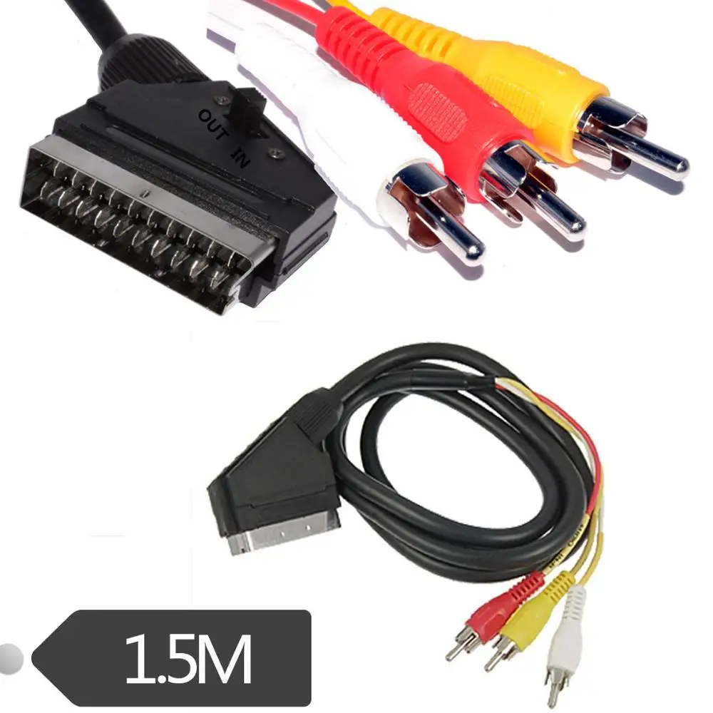 1.5M RGB SCART Plug Male to 3 RCA Female A/V Adaptor Converter Scart to RCA Triple 3 x Phono Cable Composite Audio Video Lead