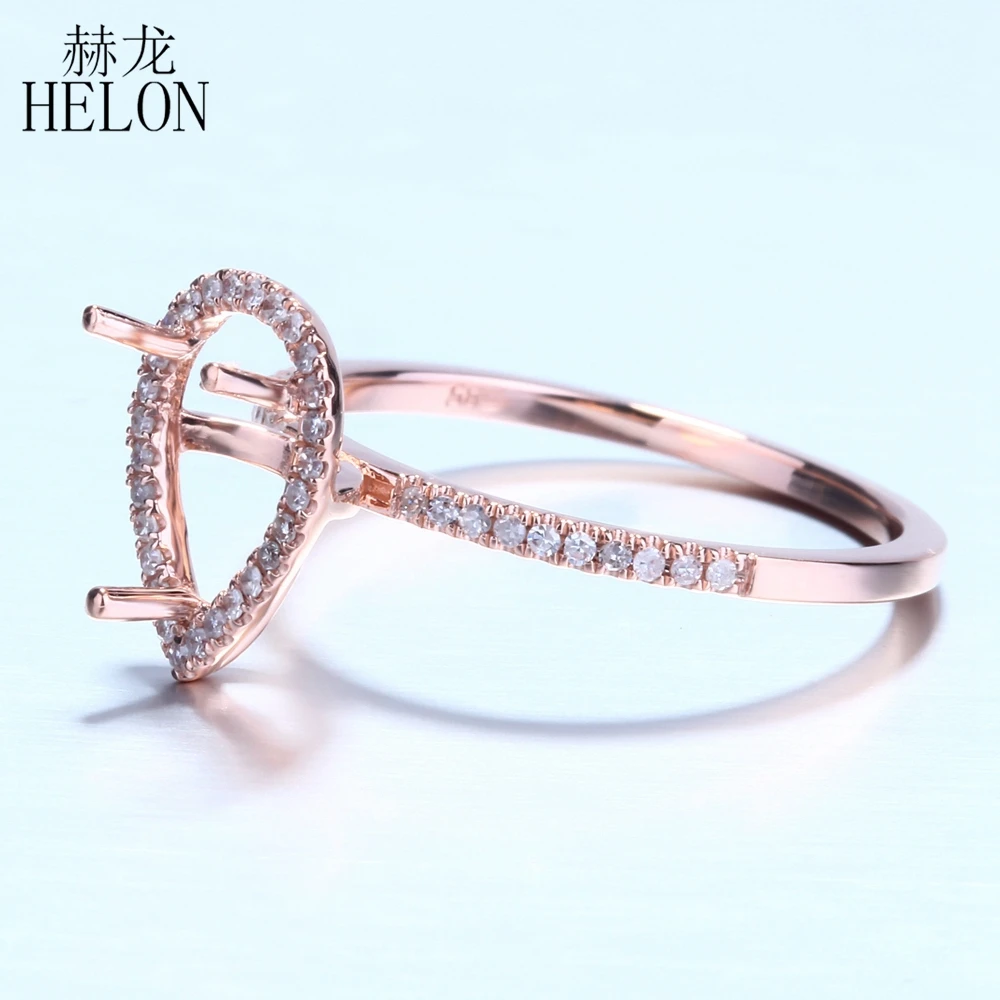 HELON 8x6.5mm Pear Cut Solid 14K Rose Gold Natural Diamonds Engagement Wedding Ring Women Fine Jewelry Semi Mount Diamond Ring