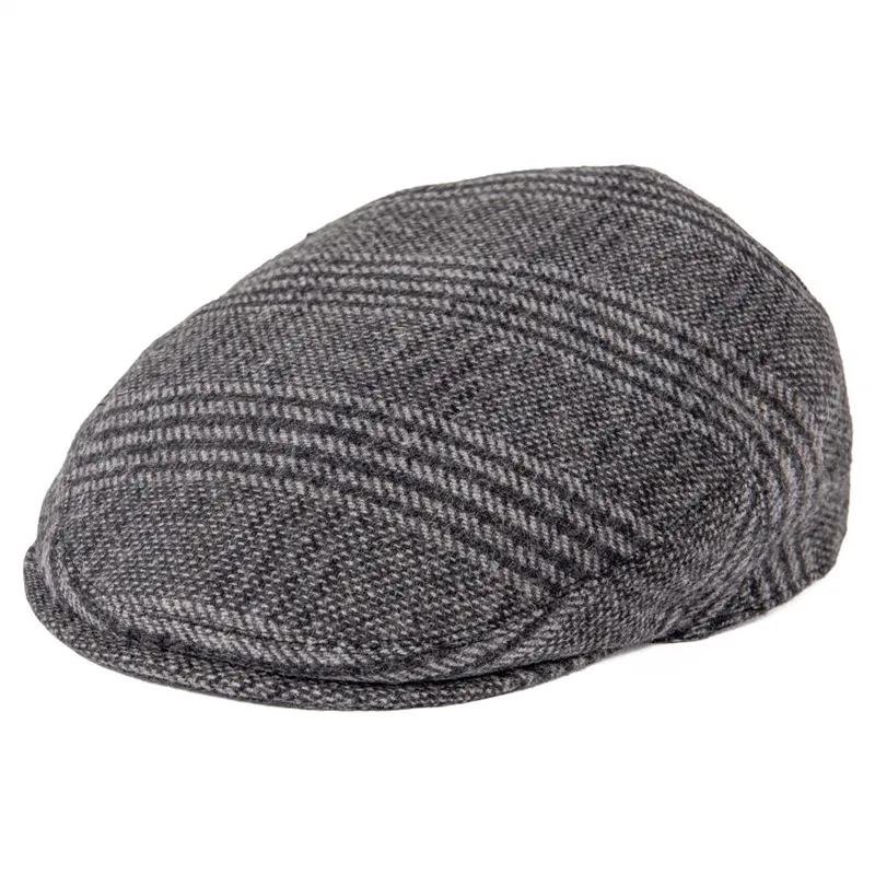 FEINION Autumn Men Cap Summer Hat Wool Blend Flat Caps Large Check Herrinbone Hats 721