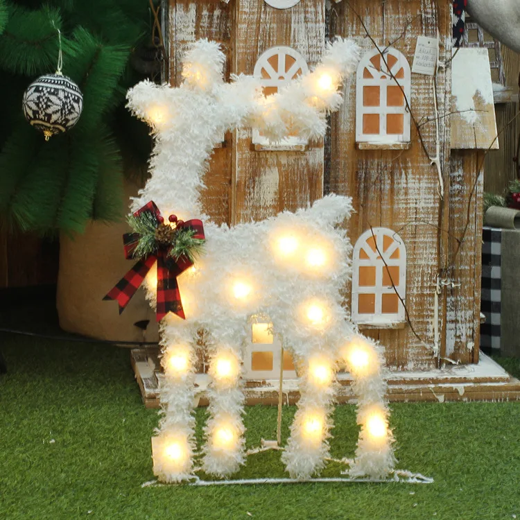 Christmas luminous flocking iron deer ornaments deer sleigh set holiday scene window shopping mall hotel decoration navidad 2022