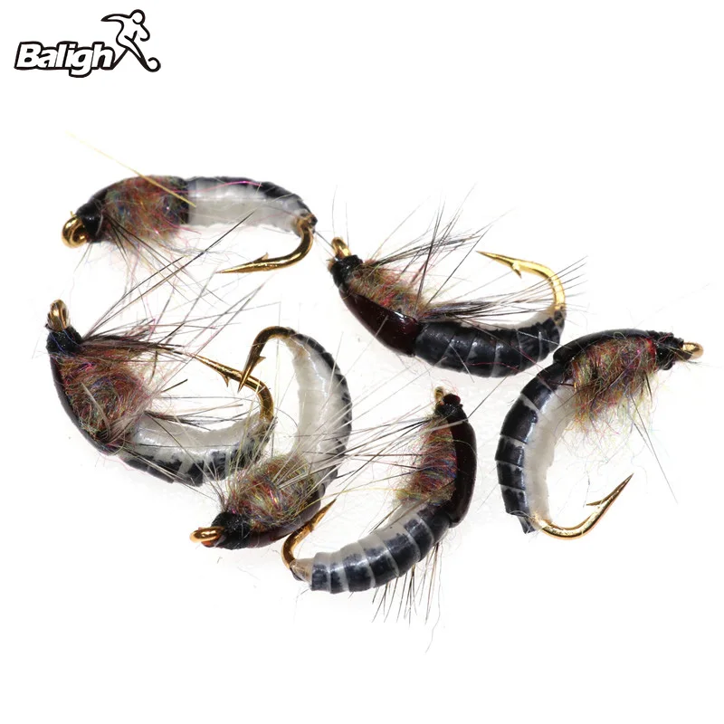 6PCS Fishing Lures Fly Deer Hair Beetle Trout Fly Fishing Fly Bait #12 Woolly Worm Brown Caddis Nymph Fishing Lure