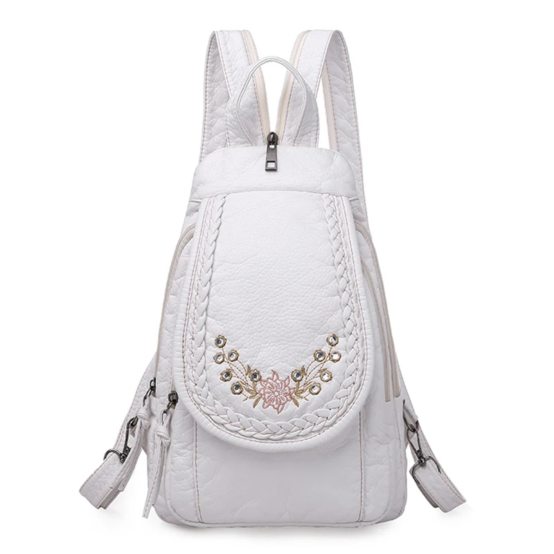 KMFFLY Hot Weiß Frauen Rucksack Weibliche Gewaschen Weichen Leder Rucksäcke Damen Sac A Dos Schule Taschen für Mädchen Reisen Zurück Pack rucksäcke 4