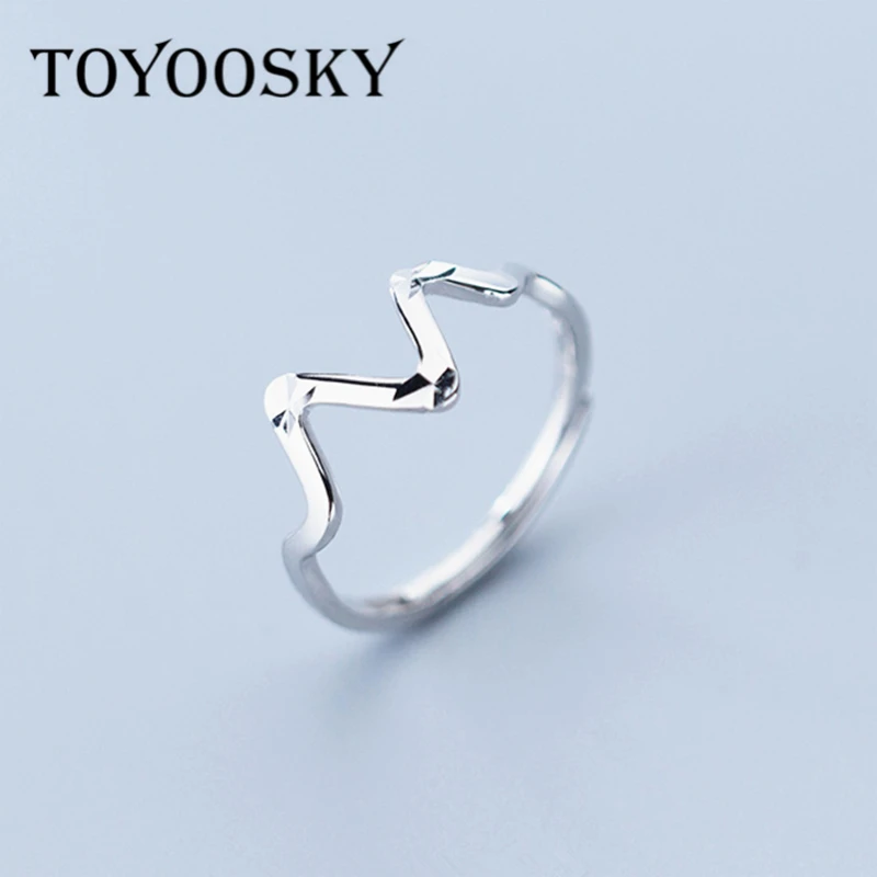 Silver 925 Jewelry Electrocardiogram Wave Heartbeat Shape Finger Open Ring Female Wholesale