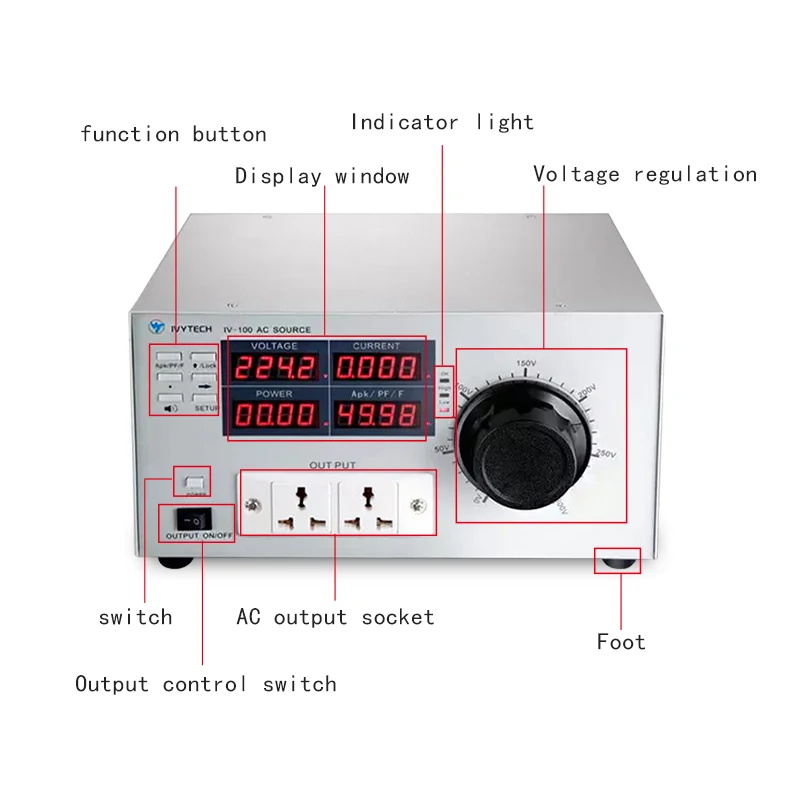 IVYTECH Adjustable AC Power Supply Upper and Lower Limit Alarm Power 1000VA Variable Frequency Power Supply Bench Storage 0-300V