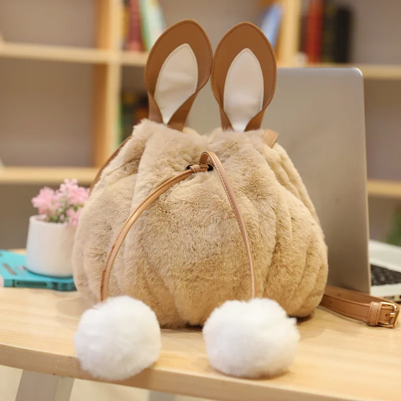 Rabbit Ear Plush Backpack Baby Kids Girls Plush Shoulder Bag Handbag Bucket Bags Coin Purse Gift