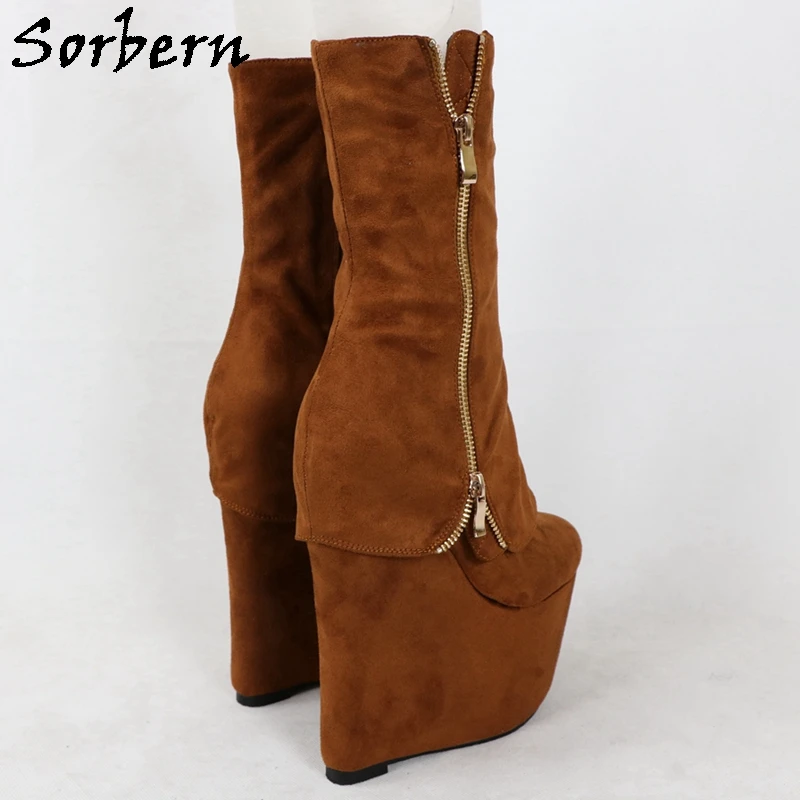 Sorbern 18Cm buty na koturnie buty kostki na wysokim obcasie niestandardowy zamek dekoracji platformy okrągłe Toe odwróć wał Unisex botki