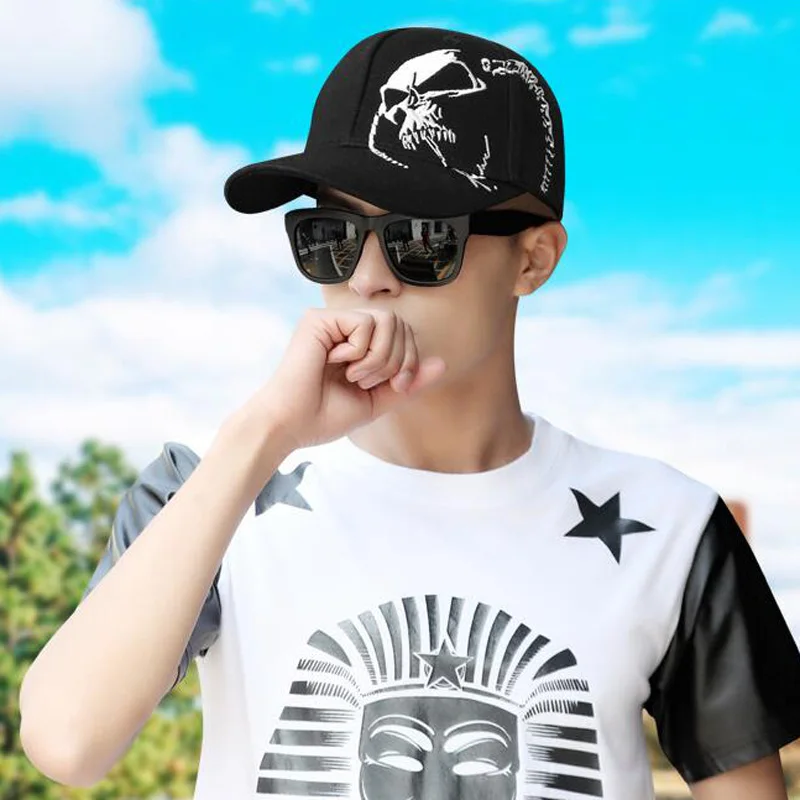 2023 Embroidered Skull Cap For Men Cotton Sports Baseball Caps Fashion Black Pattern Women Snapback Army Male Cap Hip Hop Bone