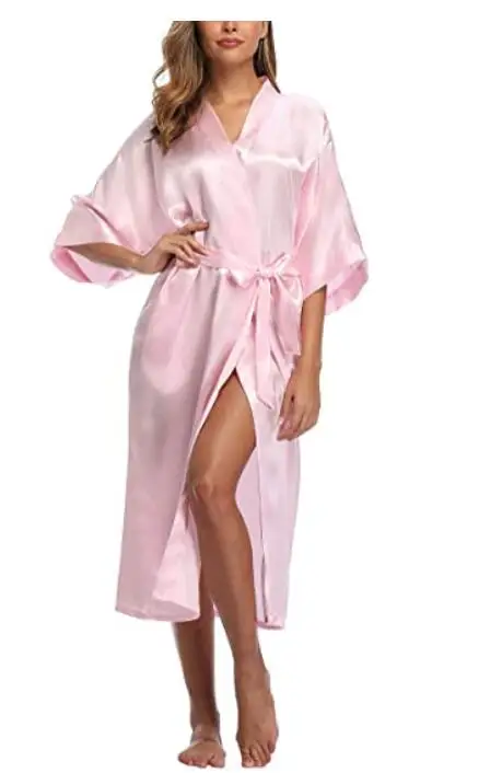 Sexy Women Long Robe With Pocket Wedding Bride Bridesmaid Dressing Gown Rayon Kimono Bathrobe Large Size S-XXXL Night Dress