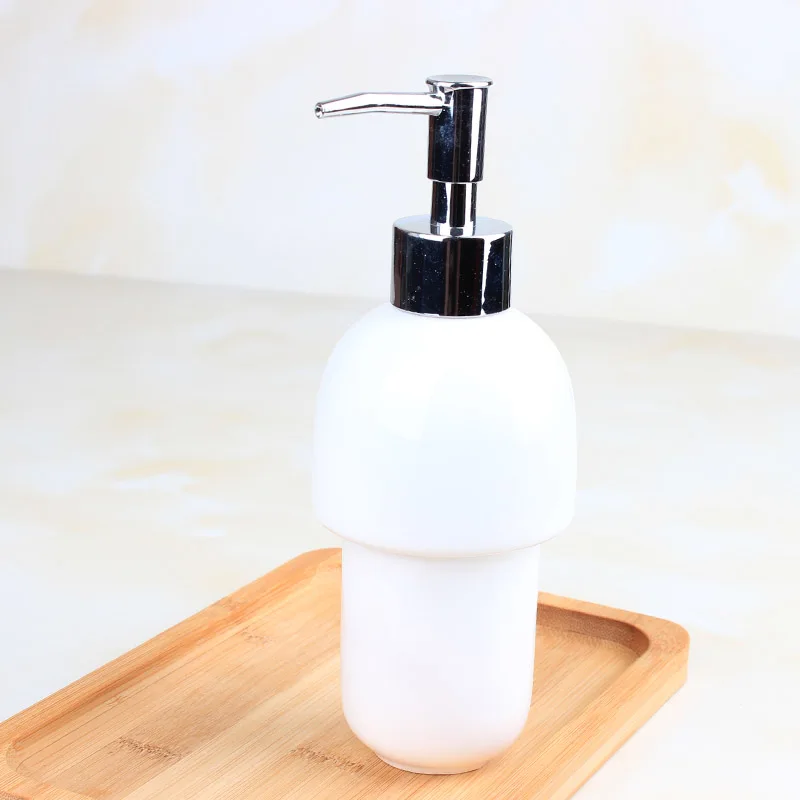 IMPEU Durable Ceramic Liquid Hand Soap Dispenser Pump Bottle Stylish Hand Lotion Bottle for Kitchen Bathroom (White)