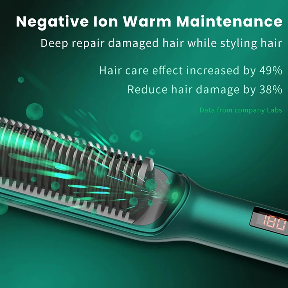 Cor-de-rosa verde alisador de cabelo escova alisamento ferro com construído em pente 20s rápido aquecimento & 17 temp configuração anti-escald ferramenta