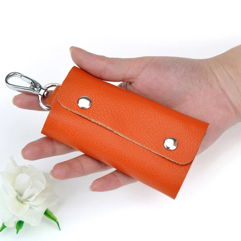Brand Soft Genuine Leather Women Minimalist Key Holder Vintage Men Keychain Housekeeper Fashion Keys Organizer Pouch