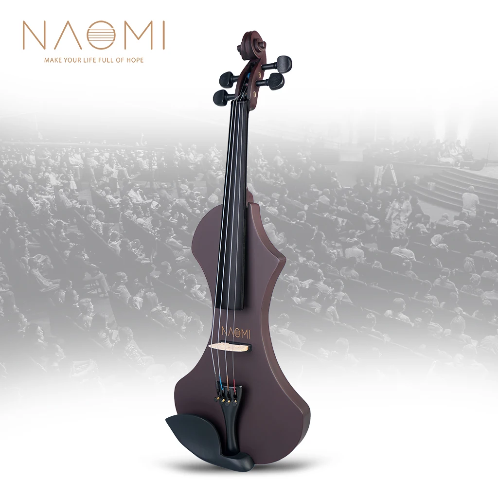 NAOMI Electric Violin-V1WR Fiddle Set W/ Brazilwood Bow+Rosin+Audio Cable+Bridge+Violin Case 4/4 Solidwood Violin Fiddle Set