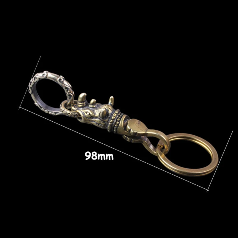Retro Keychain Pendant Brass Rhino Buckle Motorcycle Key Chain Ring Hanging Jewelry DIY Keyring Hook Accessories American Casual