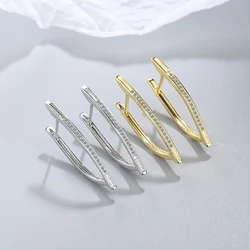 Women's New Fashion Hyperbolic V-Shaped Triangle Drop Earrings Crystal Golden/White Straight Piercing Earring Stud Accessories