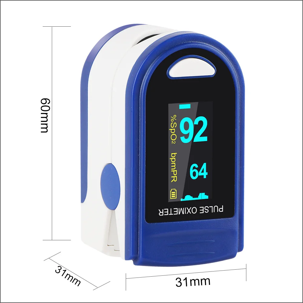 contec CMS50D Blue Color Fingertip Finger Pulse Oximeter Oximetry SPO2 Blood Oxygen Saturation Monitor OLED Beep Alarm function