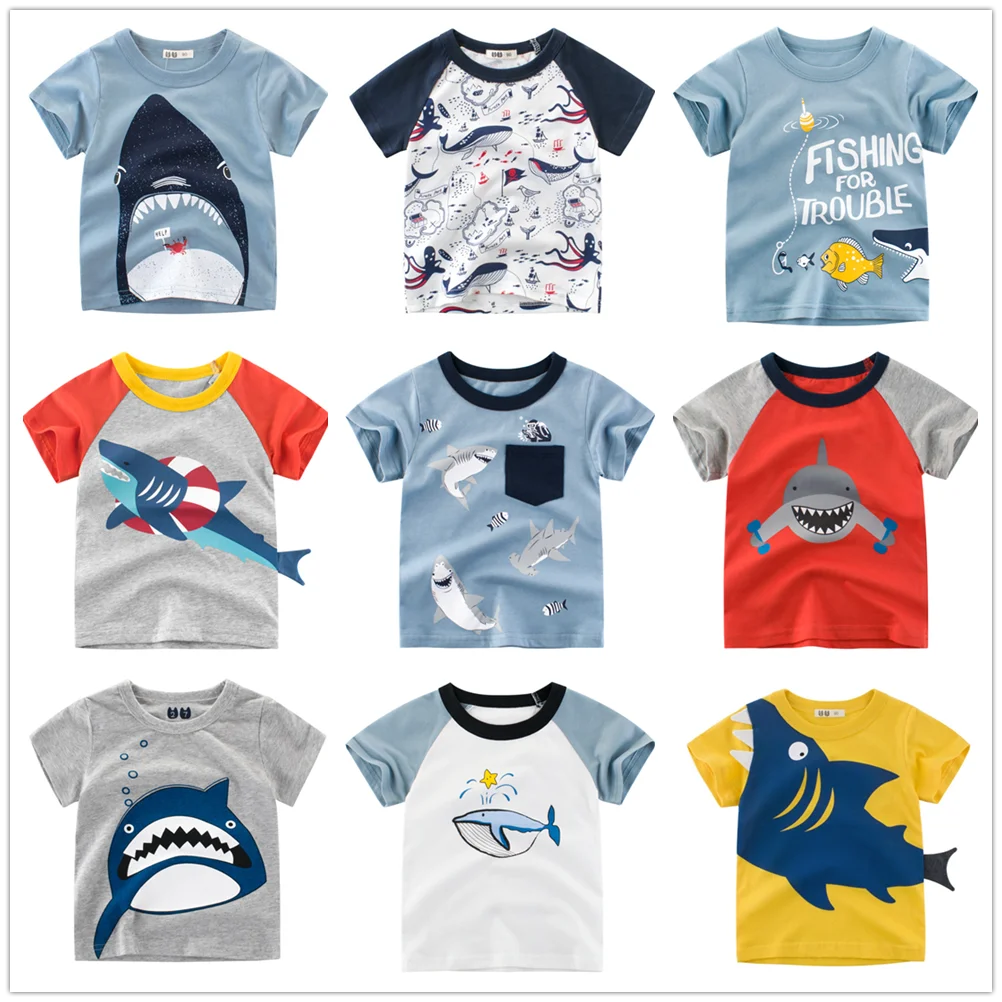 

1 2 3 4 5 6 7 8 9 Years Kids Boys 100% Cotton Short Sleeve Shark Cartoon T-Shirts Clothes Children Kids Summer Tops Clothing