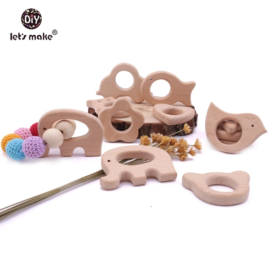 Let\'s Make 1PC Baby Teether Animal Wood Rings Unicorn Camera Hedgehog Food Grade Wooden Teether Nursing Pendant Teething Toys