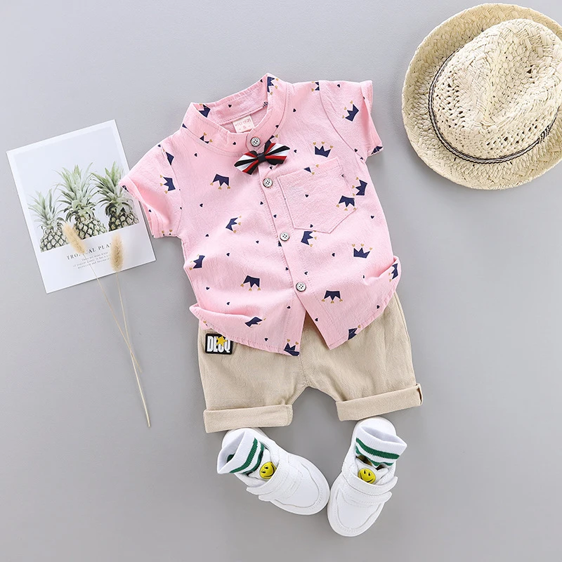 IENENS Summer Baby Boys Clothes Clothing Sets Kids Short Sleeve Shirt + Shorts Outfits 1 2 3 4 Years Child Bow Tie Shirts Suits