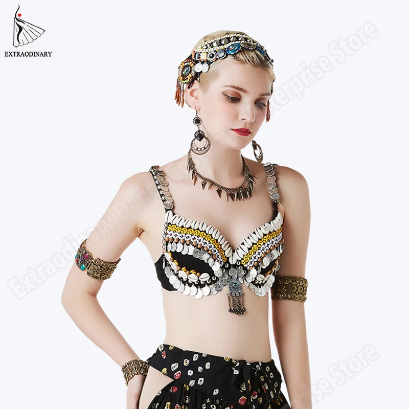 New ATS Tribal Bra Belly Dance Bra Push Up Beaded Coins Vintage Gypsy Women Hand Bellydance Clothes Top Costumes Style