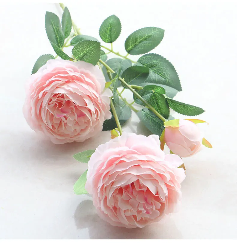 3 Heads 1pc Peony Artificial Flower Fake Flowers Bouquet Branch Pink White for Home Decor House Wedding Decoration indoor Garden