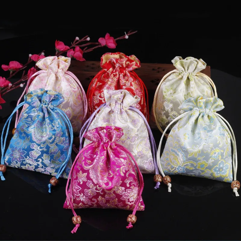 10pcs  Jacquard Chinese Silk Brocade Gift Pouch Party Favor Bags High Quality Drawstring Small Satin Pouches Jewelry Packaging