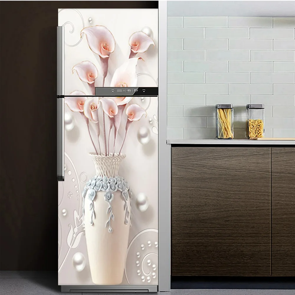 Modern Style Refrigerator Stickers Film Creative Fully Sticky Decoration Self-reliable Retrofit Sticker Kitchen Decor Flower