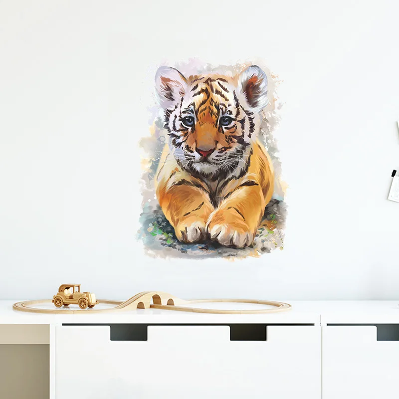 Painted Cute Little Tiger Wall Sticker For Kids Room Bedroom Home Decoration Removable Stickers Beautify Decor Animal Wallpaper