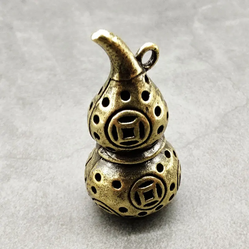 Antique Solid Brass bottle gourd Miniature Figurines Retro Copper Animal Tea Pet Desktop Ornament Decor Crafts Keychain Pendants