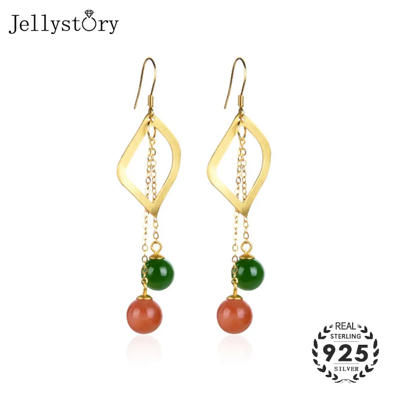 

Jellystory 925 sterling silver drop earrings with emerald ruby gemstone fashion earrings for female wedding promise party gifts