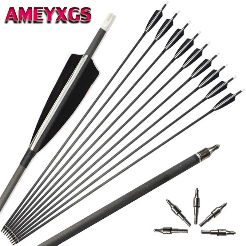 6/12pcs Archery Carbon Arrows 35inch Hunting Targe Arrows Spine 500 With 4