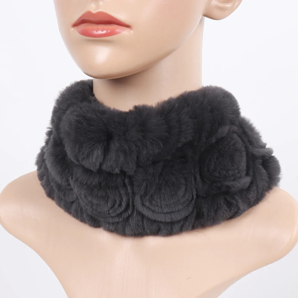 Damen Elastischer Blumen-Schal aus echtem Rex-Kaninchenfell, Natürlich Warmer Rex-Kaninchenfell-Stirnband, Damen Winter Echt-Rex-Kaninchenfell-Schals – Detail 36