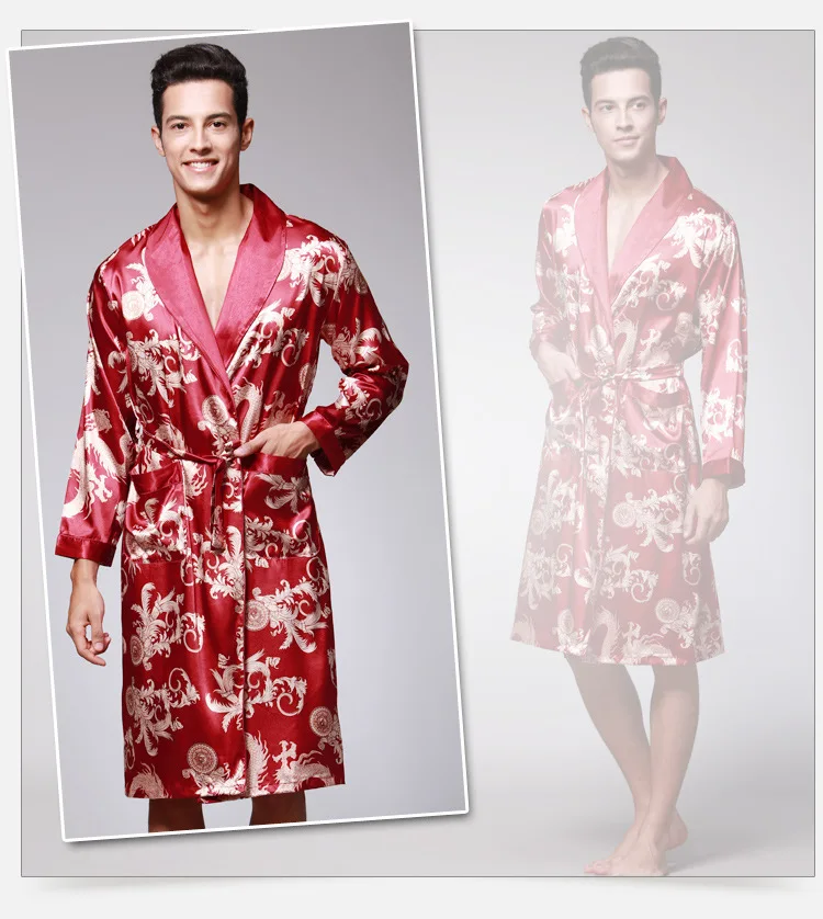 Vinho tinto serviço de casa roupão masculino primavera e outono manga longa pijamas masculino longo robe casual sexy accappatoio uomo