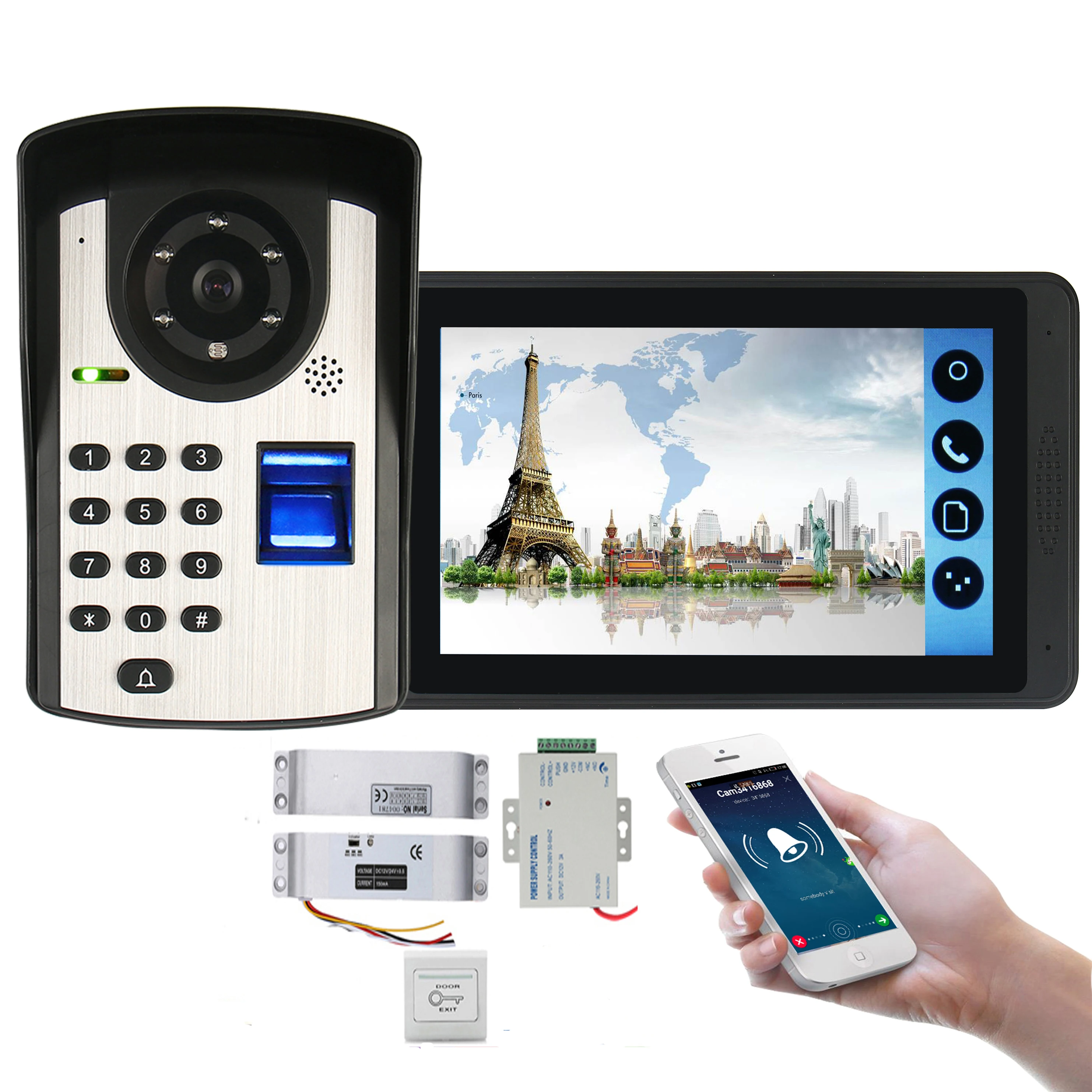 Fingerprint Passwort Entsperren Video Intercom 7 Zoll Monitor Wifi Wireless Video Tür Telefon Türklingel Intercom KIT + Tür Öffnung Lock