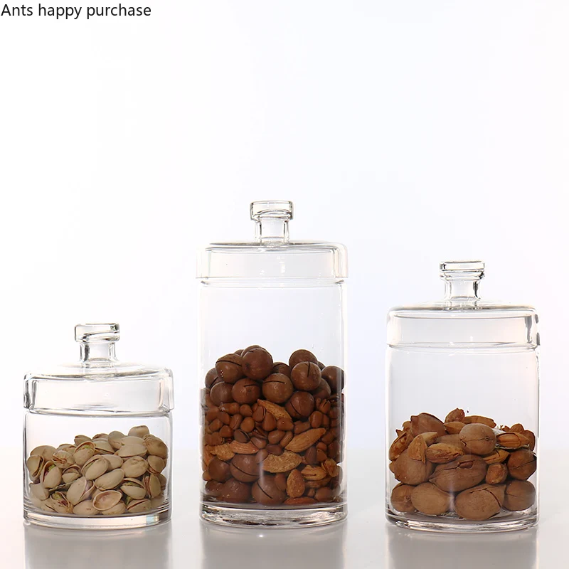 Transparent Glass Food Dried Fruit Candy Jar with Lid Decoration Jar Wedding Arrangement Decoration Household Glass Storage Jars