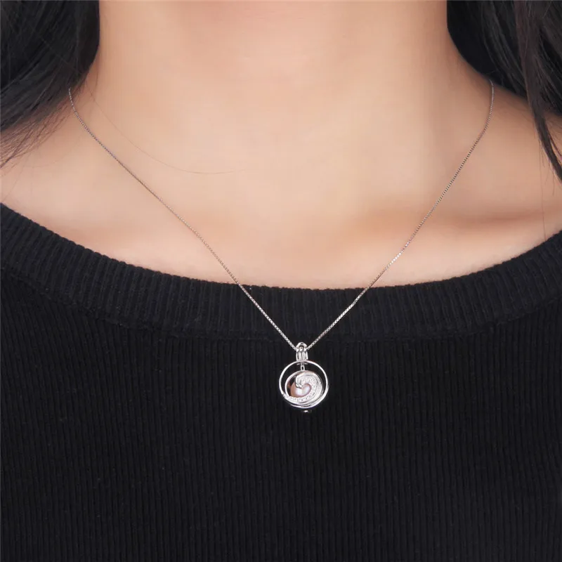 CLUCI 925 Sterling Silver Charms White Cubic Zircon Wave Shape Pearl Cage Locket Pendant for Necklace For Women SC376SB
