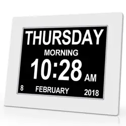 8Inch LED Digital Clock Calendar Home Decor Day/Week/Month/Year for Adolescent/ Elderly Dementia/Vision Impairment Support Night