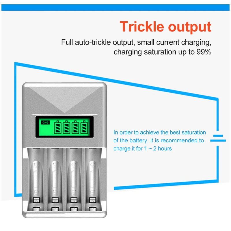 PUJIMAX 4 Slots LCD Display Smart Battery Charger US/EU Plug Power Adapter For AA/AAA Ni-Cd Ni-Mh Rechargeable Batteries