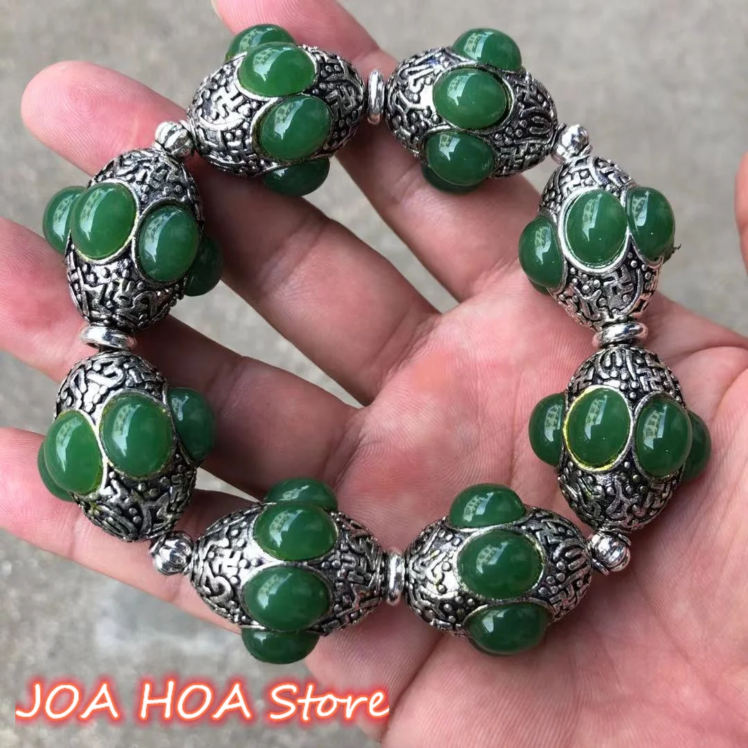 

Natural Gem Inlaid Jade Jewelry Green Chalcedony Bracelet