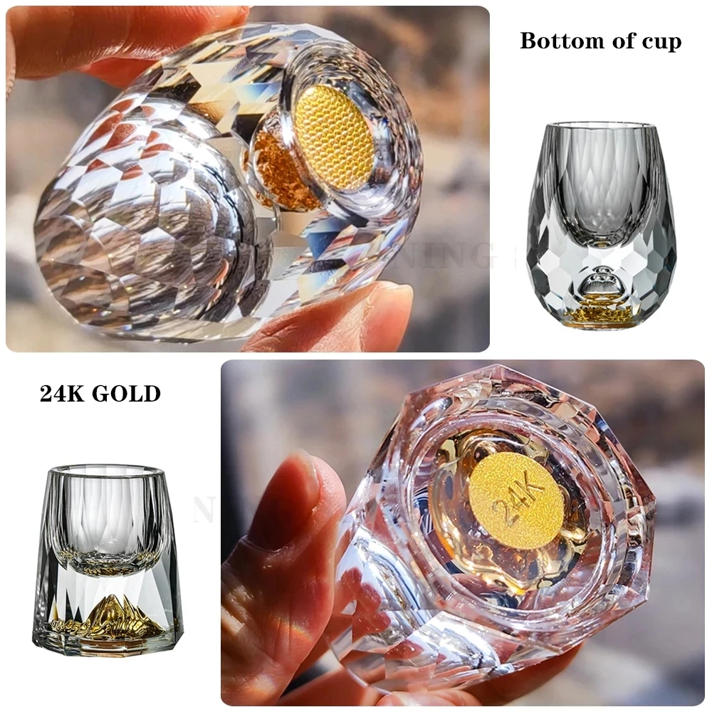 Luxury Crystal Glass Vodka Glass Sake Shochu Glass Bar Bullet Glass Liqueur Double Bottom Gold Foil Glass Tea Cup High-end Gifts