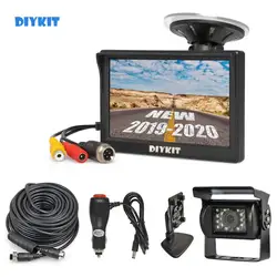 DIYKIT 5inch DC12V-24V 4PIN Reverse Rear View Car Monitor Waterproof CCD Night Vision Backup Bus Truck Camera Car Charger