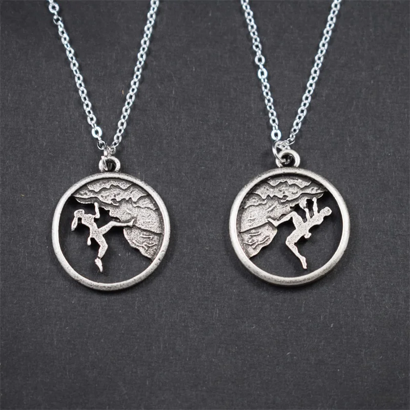 

10pcs Boy & Girl Climbing Running In Zhe Mountain Pendant Necklace Outdoor Travel Jewelry