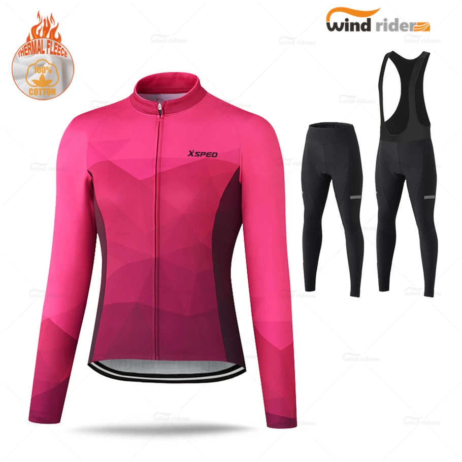 

2020 Woman Winter Long Sleeve Cycling Jersey Set Thermal Fleece Clothing Training Uniform Fashion Simplicity Keep Warm Suit