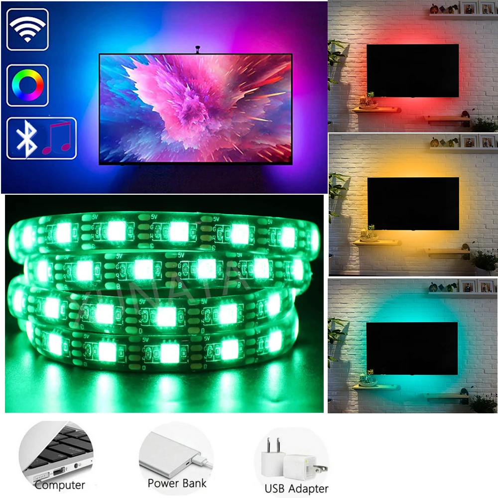 5V LED Lights Srip RGB 5050 30LEDs/m Bluetooth APP Control Flexible Diode Lamp Tape Lights Music Sync TV Background Lighting