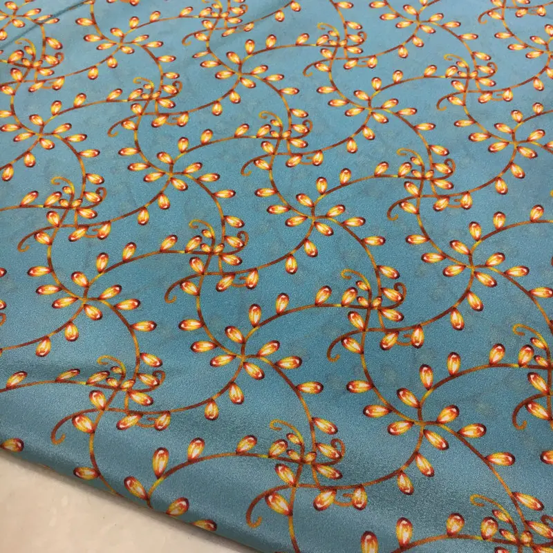 

Digital printing blue glaze flower vine elastic crepe de chine natural mulberry silk haute couture fabric for dress shirt sewing