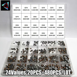 480PCS CD32 CD43 CD54 CD75 24Value Power Inductance Shielded Inductor SMD 2.2/3.3/4.7/10/15/22/33/47/68/100/150/220/330-680UH