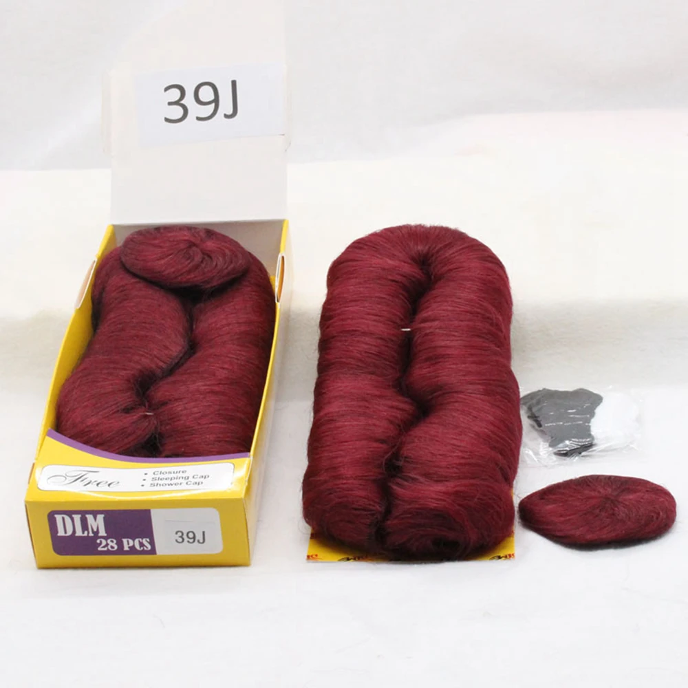 DLME-extensiones de cabello virgen brasileño, pelo corto tejido con cierre y gorro, 27 piezas, 1B #
